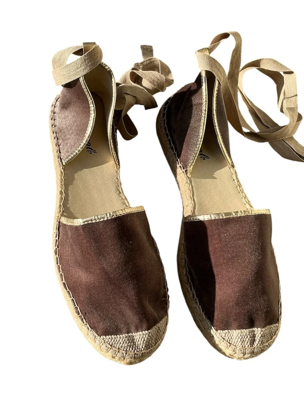 Free People Taupe Velvet  Espadrille with Ankle Tie